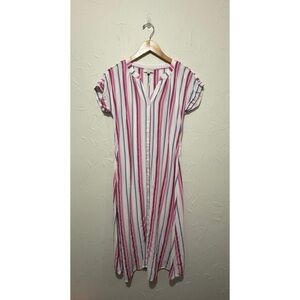 Loft Outlet multi color striped button-front midi dress (small petite)